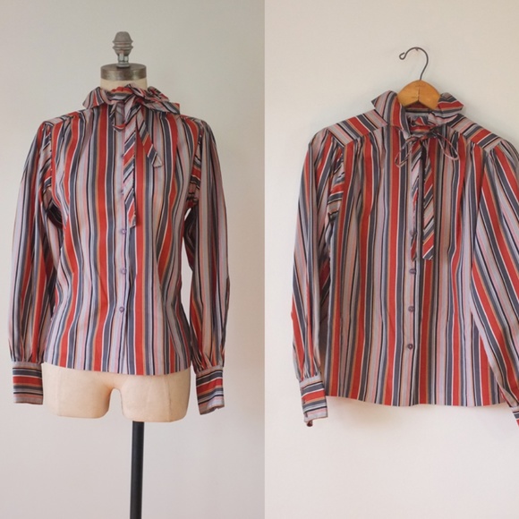 vintage 70s striped blouse | 1970s striped shirt - Picture 1 of 16